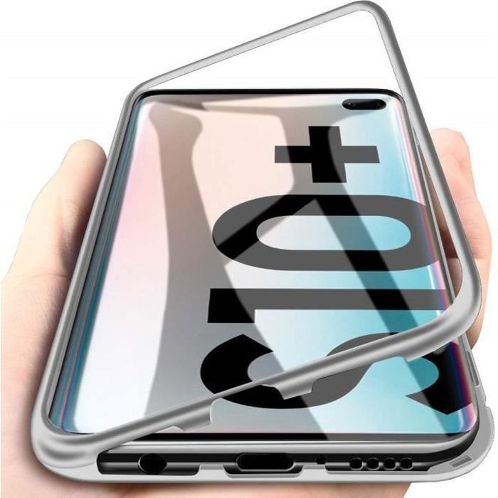 Coque - PHONILLICO - Samsung Galaxy S10 PLUS - Argent - Protection 360 - Métal et Verre trempé
