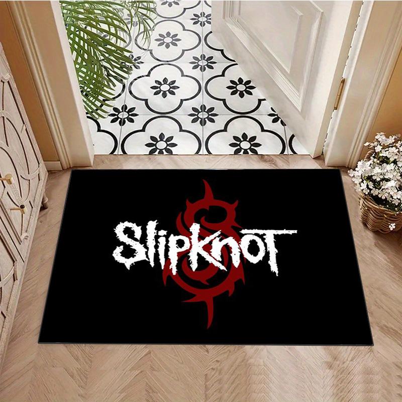 Slipknot Retro Band Portrait Area Rug Non Slip Mat, Red Grunge Background Metal Music Carpet for Bedroom Decor