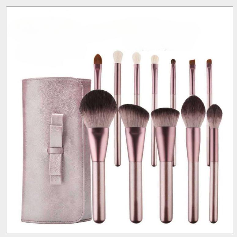 Кисть для тональной основы, рассыпчатая кисть для пудры, кисть для теней, 12 шт., набор кистей для макияжа, шерсть, сиреневый, маленькая сумка для кистей для макияжа серии винограда