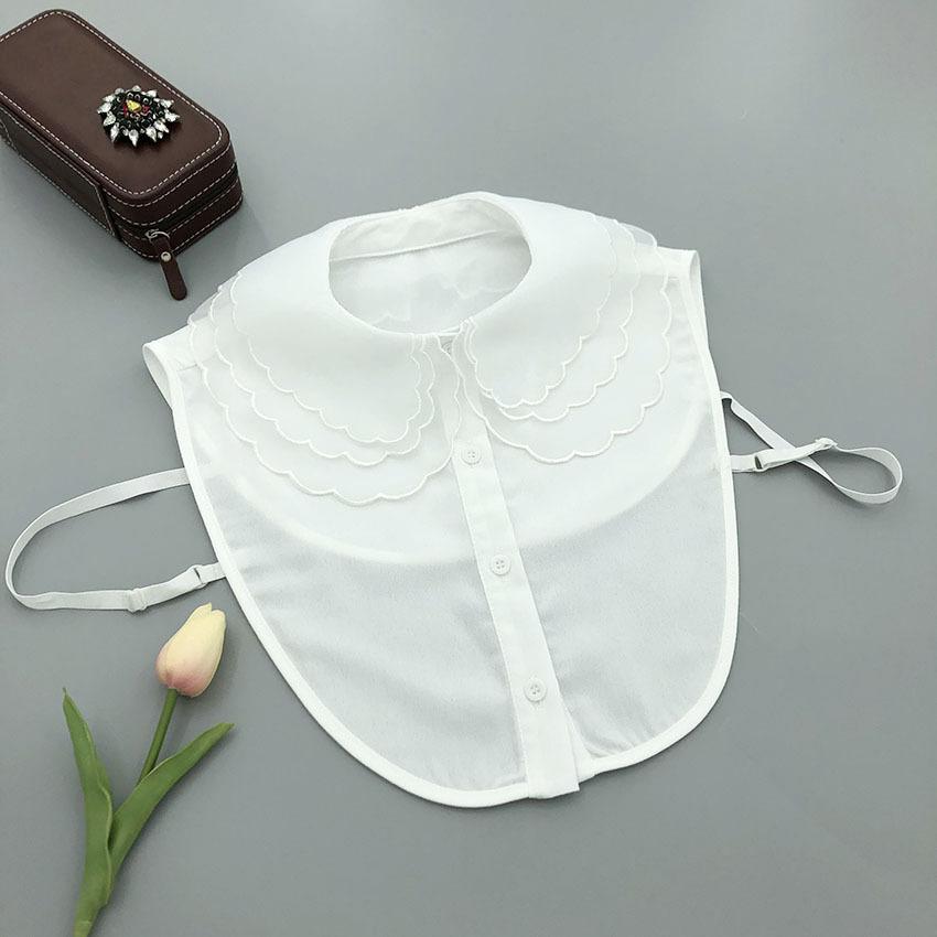 White Chiffon Fake Collars Woman Vintage Half Shirt False Collar Woman Embroidery Detachable Lapel Collar Faux Col Accessories