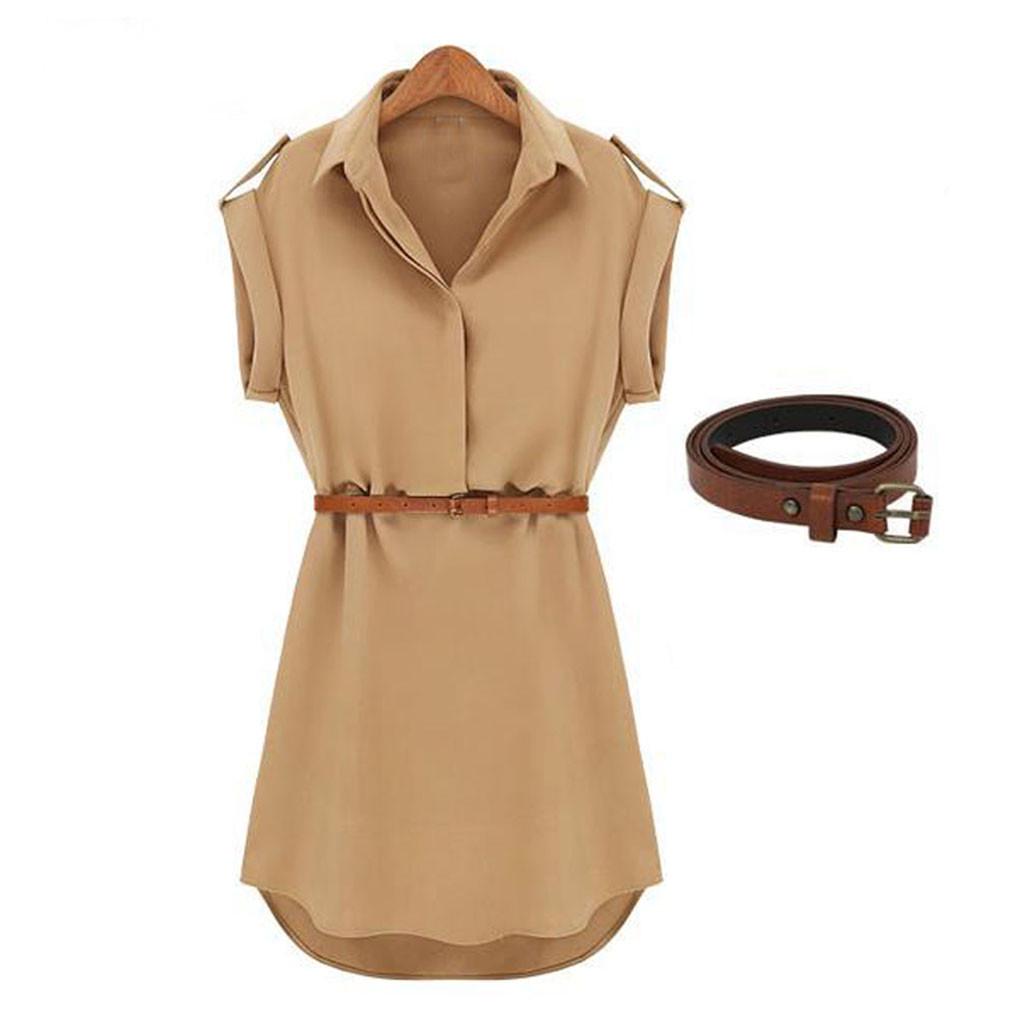 Women Casual Summer Loose Short Sleeve Dress With Belt