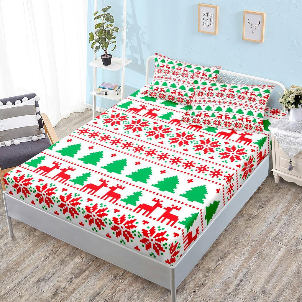 Sheet Three-Piece Bedspread Pillowcase Christmas Mattress Protective Cover