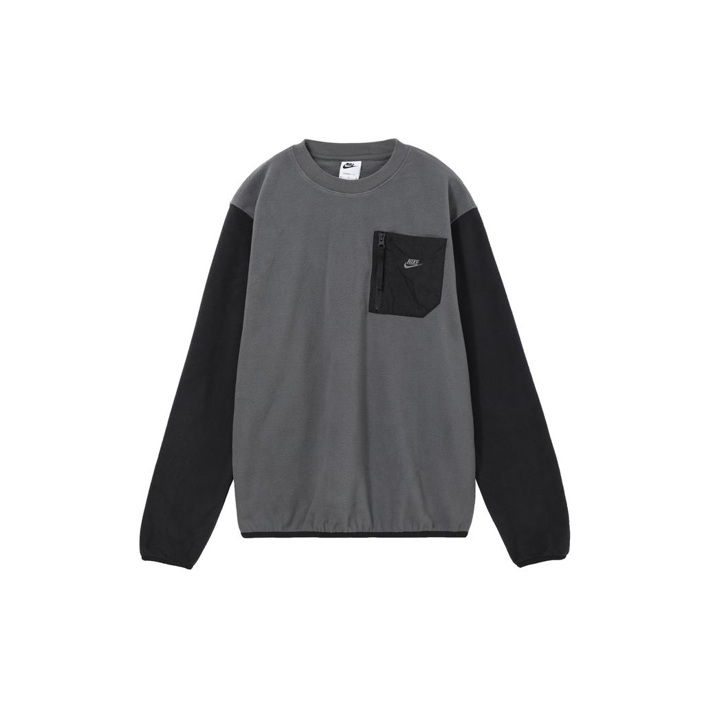 Nike Спортивная флисовая толстовка с принтом логотипа и мужскими топами с передним карманом серого цвета FD2376-068