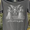 Girls Will Be Girls Shirt, Vintage Witch Shirt, Funny Gothic Coven Tee, Dark Humor Witchy Clothes, Occult Baphomet Halloween Shirt