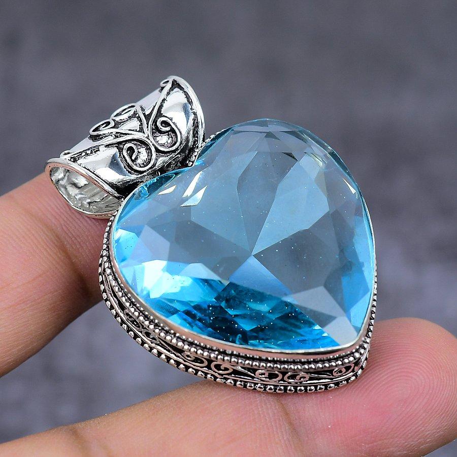 Подвеска из стерлингового серебра 925 пробы с натуральным голубым топазом 1,77 дюйма i9U60