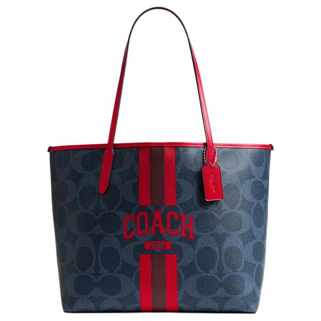 Coach City 33 Brand Printed Letter Logo Coated Canvas Tote Shopping Bag Shoulder Bag Large Women Tote Denim-Blue CBI79-IMY3L