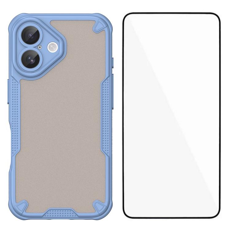 WANLONFENG MFFJ Series For iPhone 16 Case Anti Drop TPU Phone Back Cover with Screen Film - Black