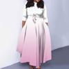 Women's Casual Fashion Large Size Gradient Printing Round Neck Three-quarter Sleeve Pocket Straps Swing Dress