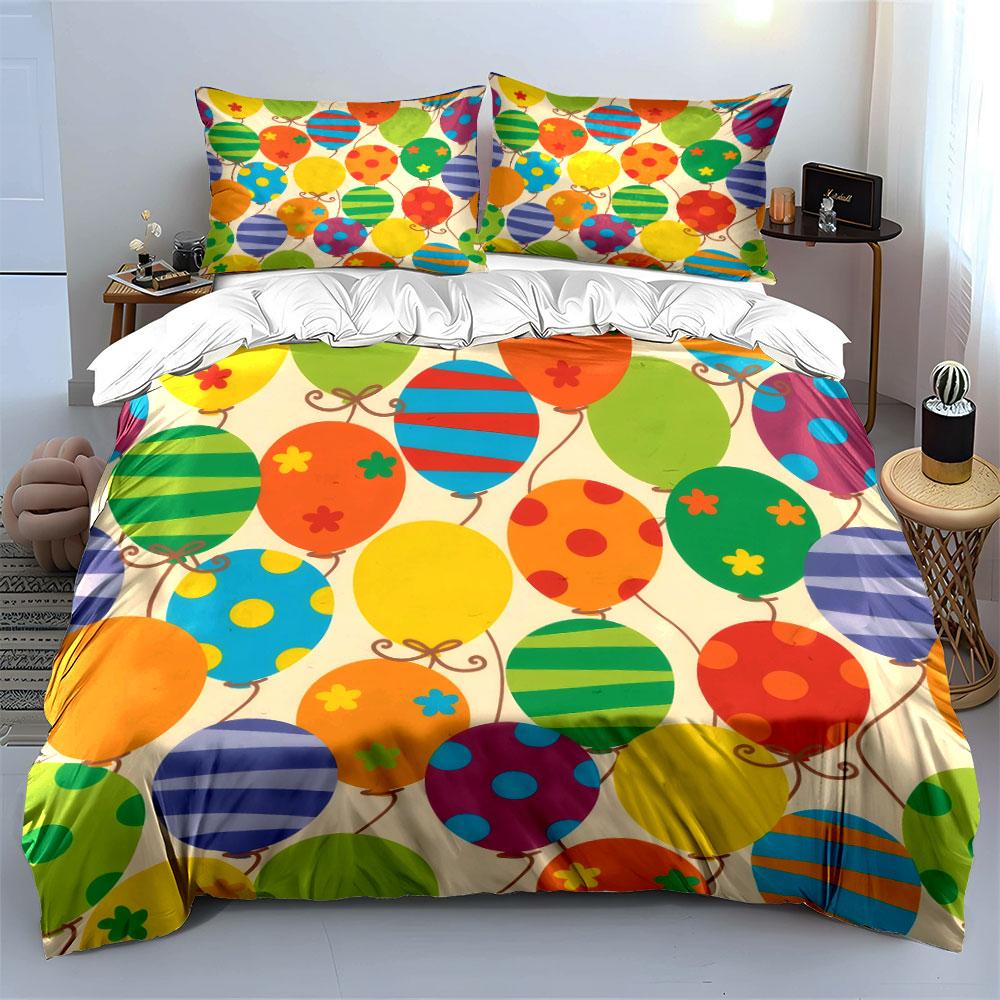 Colorful Balloon Party Decoration Set Bedding Set with 1 Duvet Cover 2 Pillowcases Single Double King Queen, Gift