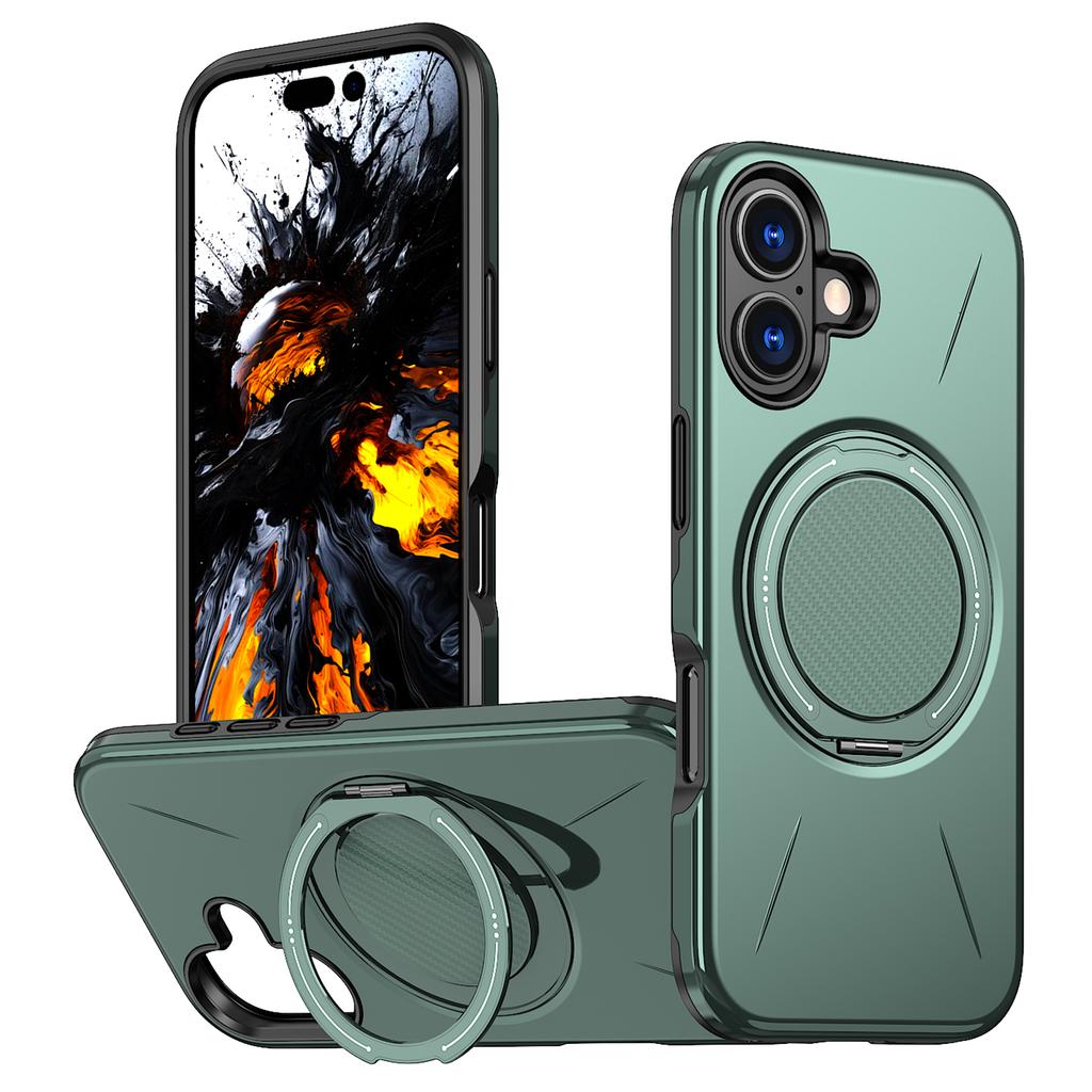 For iPhone 17 Magnetic Case Rotating Kickstand TPU+PC Phone Cover