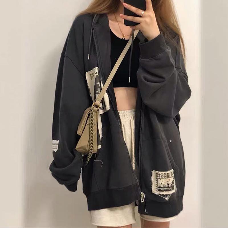 E-girl толстовка в стиле панк с темным принтом гранж-куртка Y2k винтажная женская уличная рубашка в стиле хип-хоп Harajuku аниме готические толстовки женское пальто на молнии