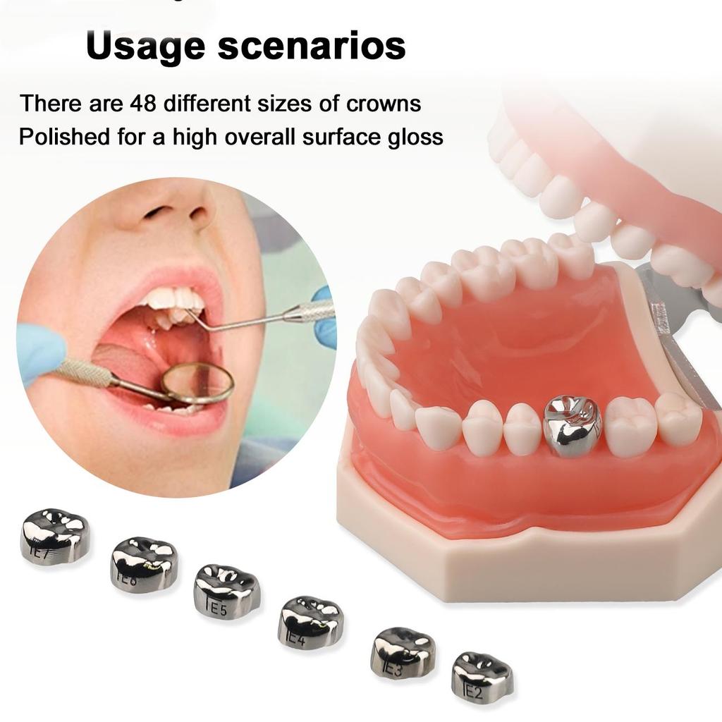 48 шт. зубных моляров, коронок, предварительно отформованных, из нержавеющей стали, временных коронок, комплект для детской стоматологии
