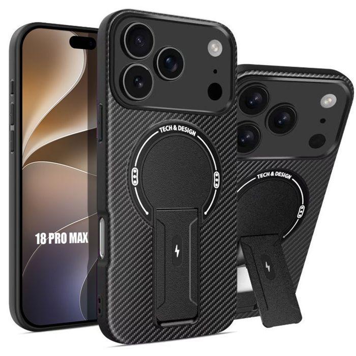 Coque pour iPhone 18 Pro Max, Silicone Antichoc avec Cercle Magnétique et Support - Noir