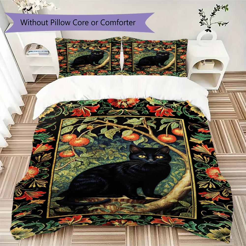 Black Cat Floral Orchard Home Decoration Soft Printed Sofa Cover Blanket Bedding Down Pillowcase Duvet Cover Without Core A11