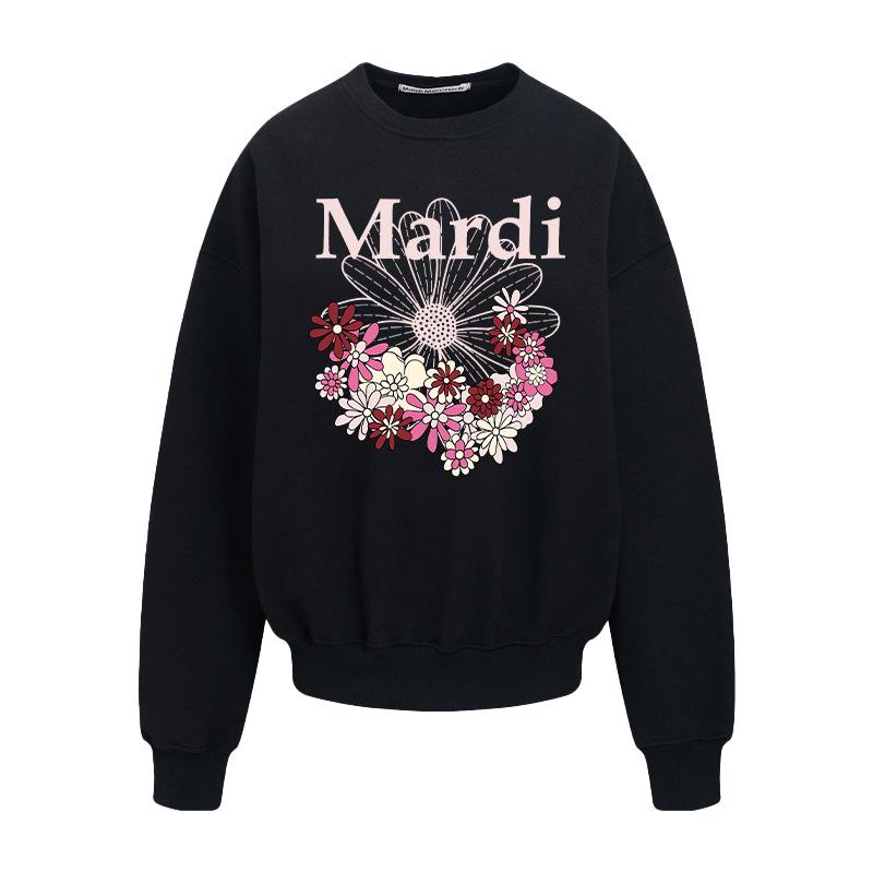 In Stock: Korean Style Unisex Sweatshirt with Floral Print & Letter Design, Round Neck.