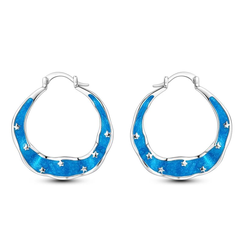 Серьги-кольца с синим цирконием для женщин, серебро 925 пробы, оригинальные серьги с цирконием, серьги U-образной формы, звезда, луна, роскошные ювелирные изделия, подарок