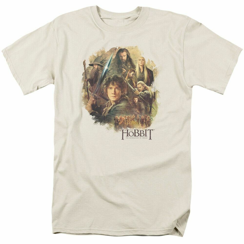 The Hobbit Collage T Shirt Mens Licensed Fantasy Movie Tee Bilbo Cream