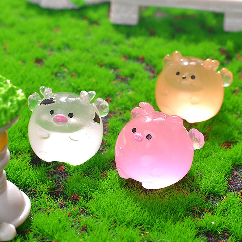 Figurine Luminous Miniature Funny Ghost Pig Rabbit Animals Micro Landscape Ornaments For Halloween Decorations Home Desk Decor