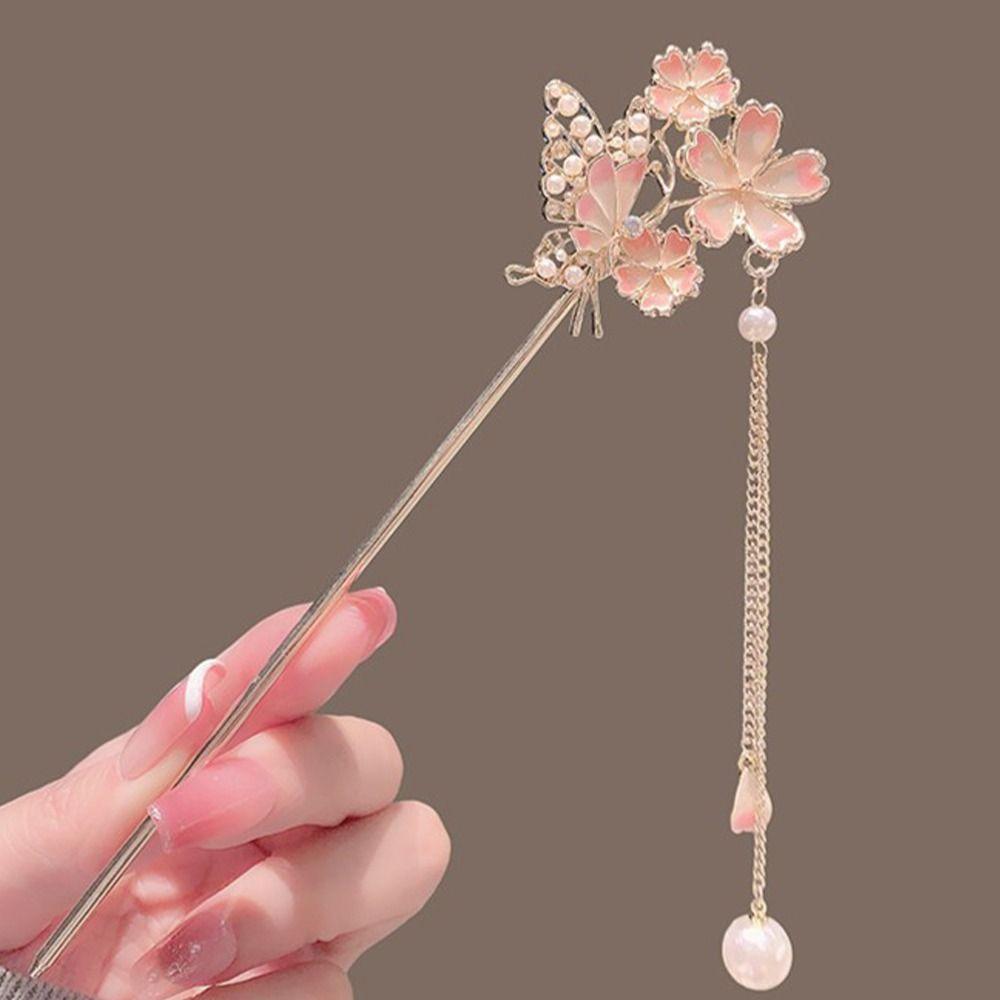 Romantic Cherry Blossom Hair Sticks Chinese Style Hair Clips Elegant Flower Hairpin Party