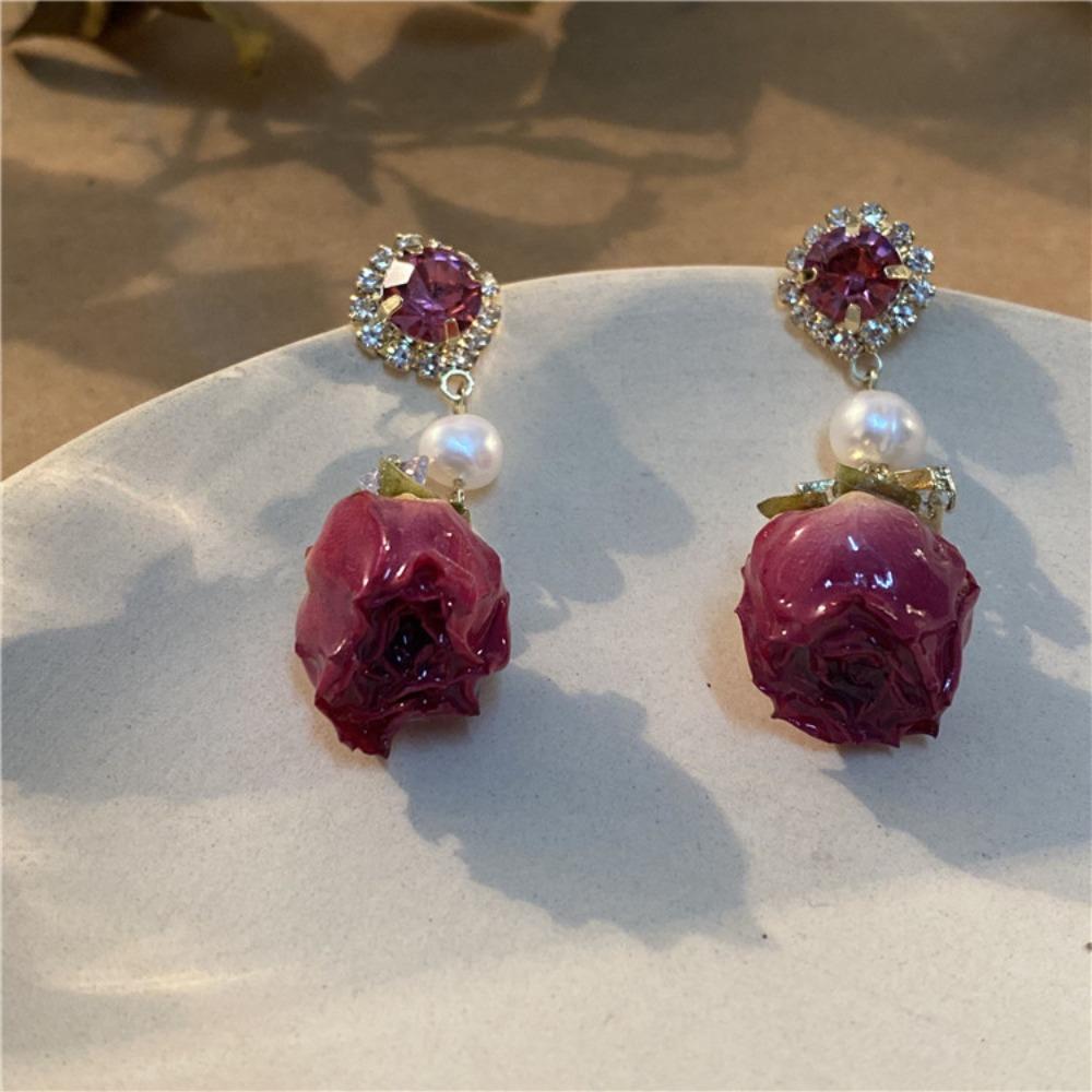 Rose Eternal Flower Earrings Elegant Real Flower Earrings Dried Flower Pendant Earrings Lady/Gifts