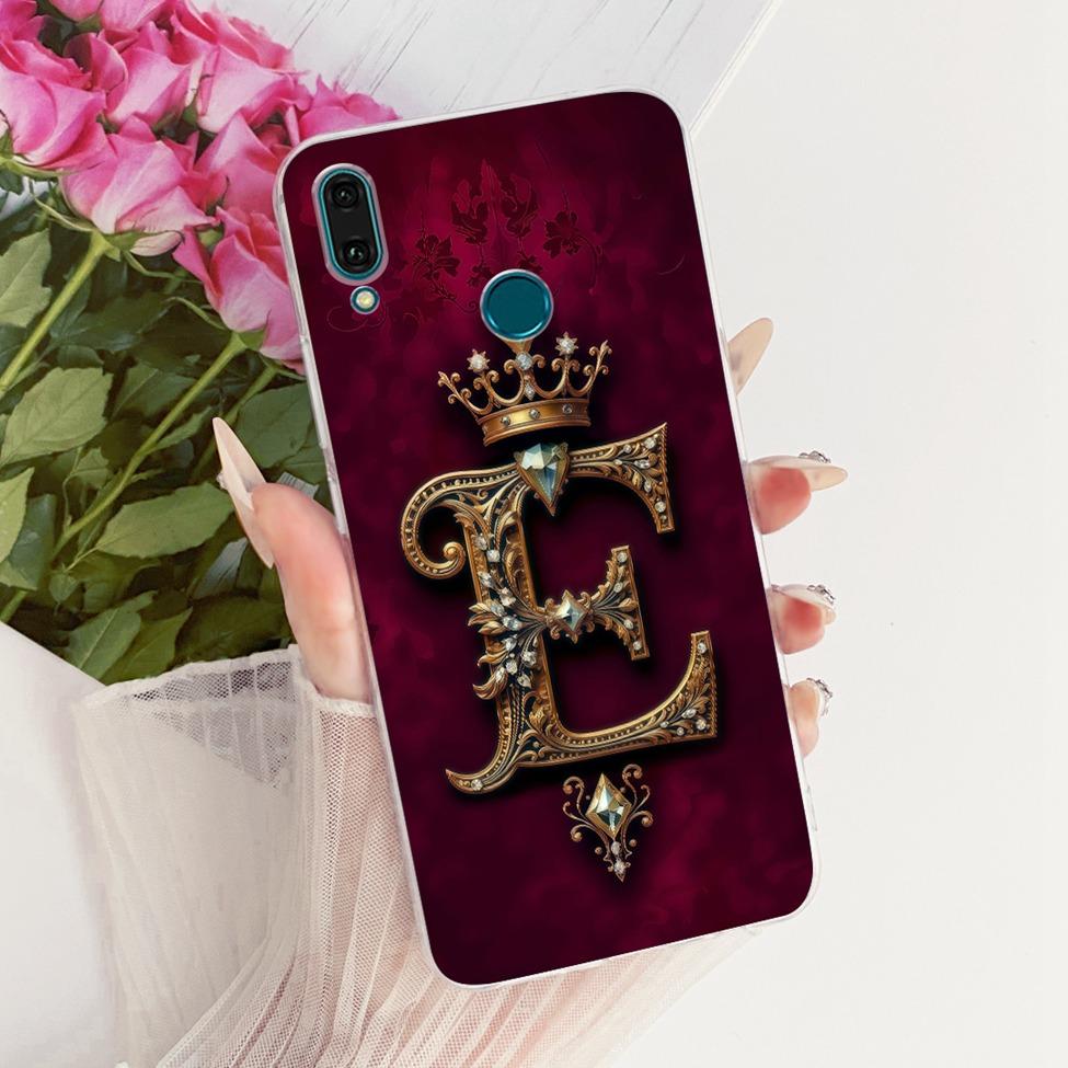Прозрачный чехол для Huawei Y9 2019, роскошная корона, буквы от A до Z, 2D-рисунок, мягкий корпус для Huawei Y9 2019 JKM-LX1 JKM-LX2 JKM-LX3