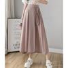 [Meluse] wide pants pleats skirt pants ribbon waist elastic body shape cover spring summer autumn ladies black color Plain color flare bottoms gaucho
