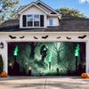 Duluxykl Halloween Garage Door Cover Banner 16x7ft Scary Forest Green Skeleton