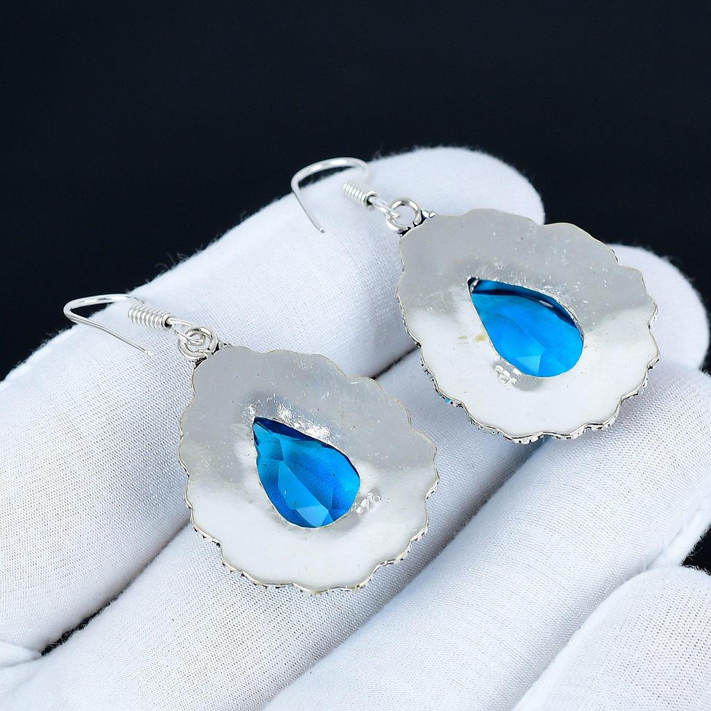 Beautiful Blue Topaz Gemstone Earrings, 925 Sterling Silver Earrings, Silver Earrings For Gift, Blue Topaz Dangle Drop Earrings For Christmas Gifts