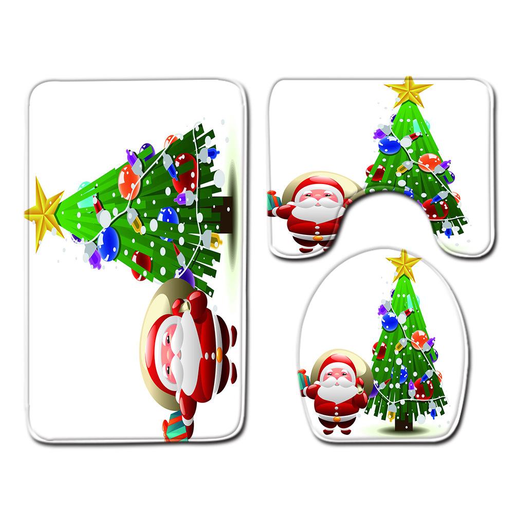Рождественский коврик для ванной, туалетный трехпредметный набор