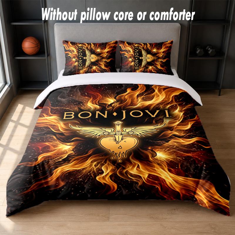 Bon Jovi Design Bed Bedding Set 1 Duvet Cover + 2 Pillowcases Soft Breathable Household Bed Linens