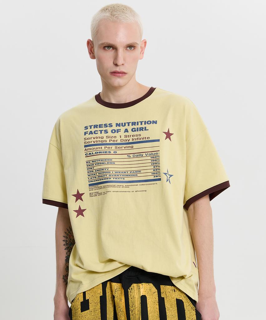 HOODHOOD Girl Stress Nutrition Ringer Short Sleeve T-Shirt Light Yellow