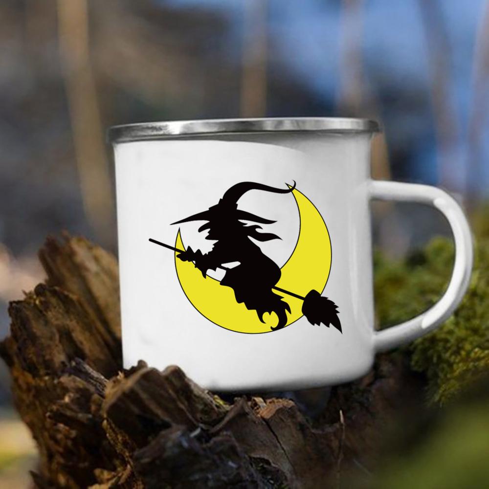 Witch Pumpkin Printing Mug Retro Halloween Enamel Handle Cups Coffee Tea Milk Mugs Party Kitchen Decorate Fun Gift for Children