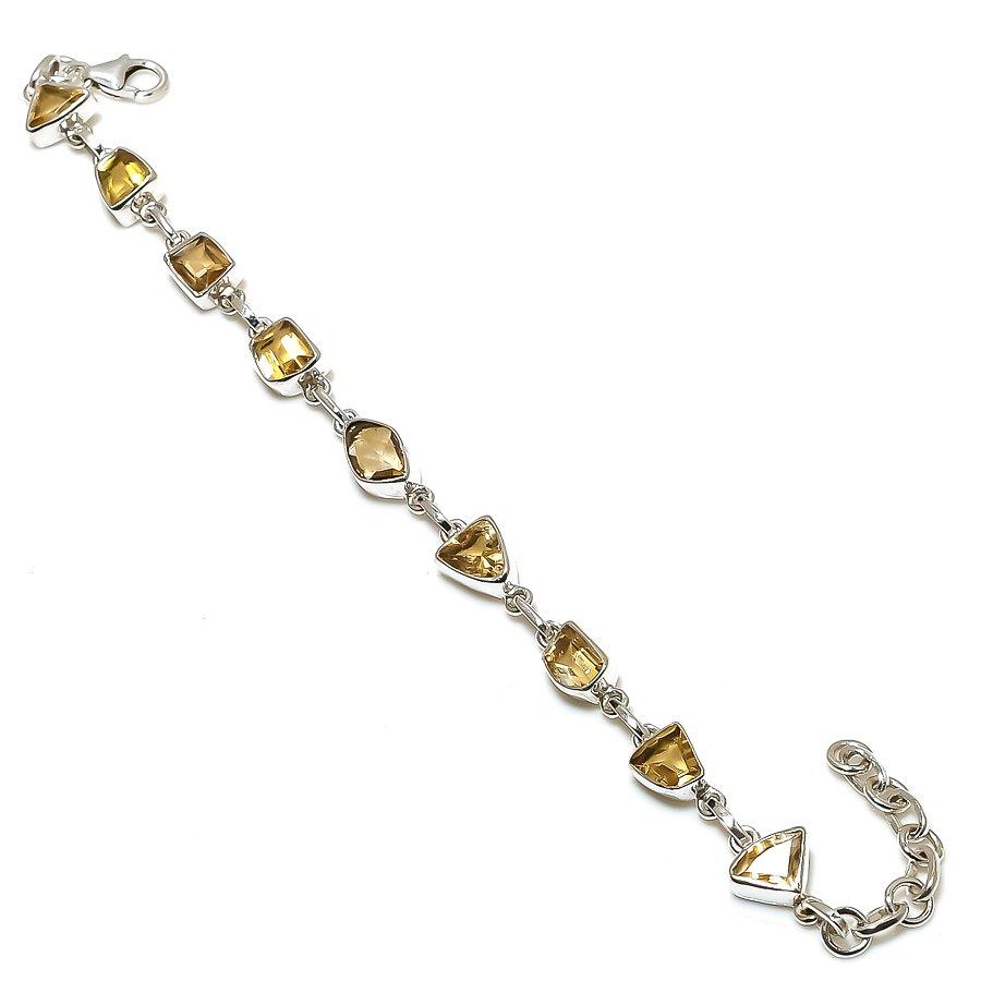Natural Citrine Gemstone Handmade 925 Solid Sterling Silver Bracelet 7-8" E0c27