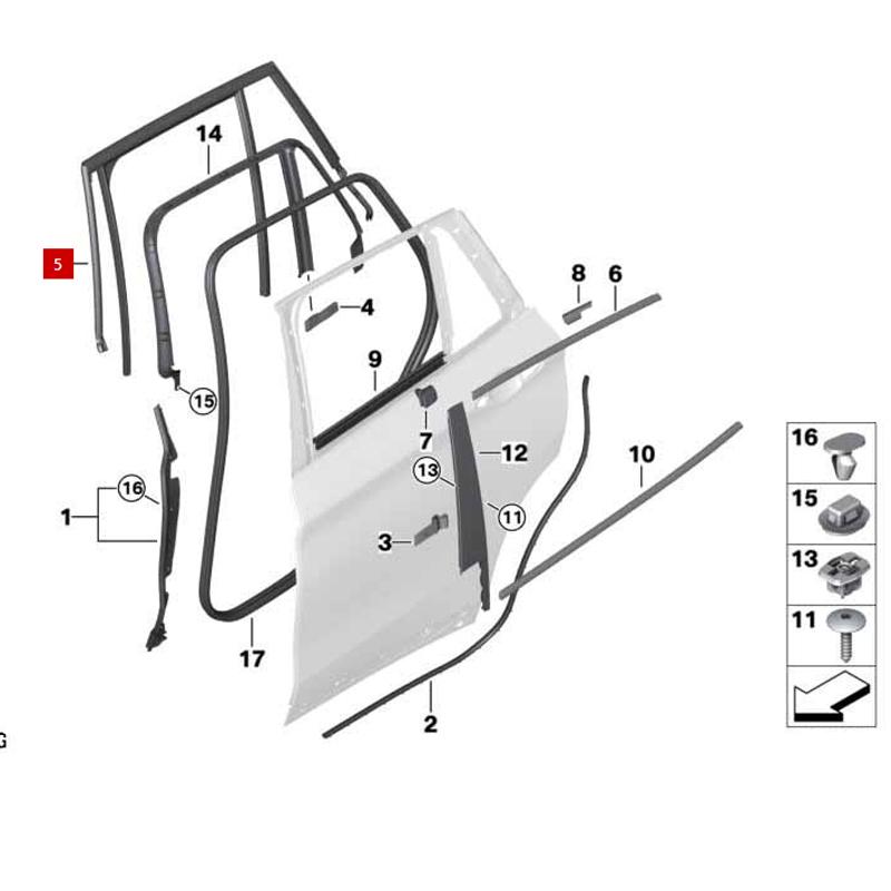 UL Auto Parts For 51357352429 51357352430 X1 F49 18Li 20LiX 25LiX 25Li Window guide strip, left rear door
