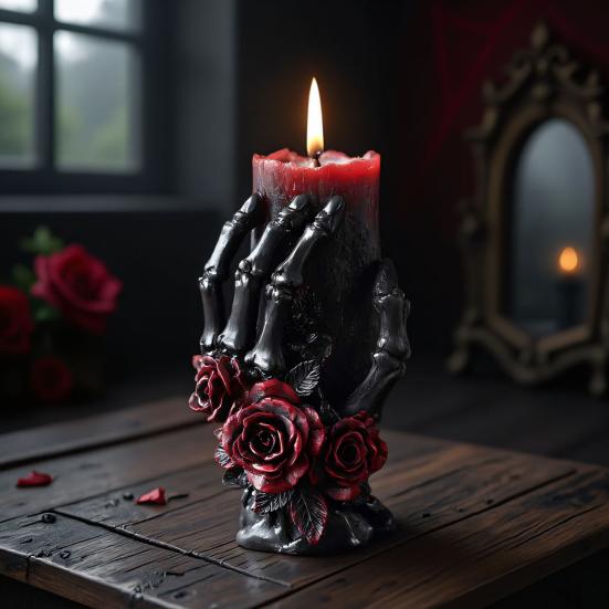 3D Skeleton Hand Candle Mold Halloween Skeleton Hand Rose Skull Silicone Mold for Epoxy Resin Casting Aromatherapy Soap Candle Making