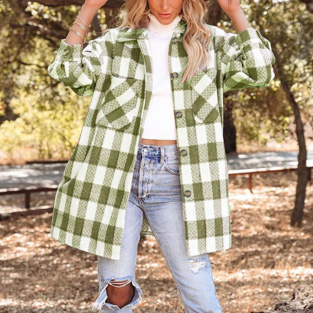 Women's And Winter Plaid Color Block Patchwork Coat With Pockets Lapel Classic British Style Tweed Coat