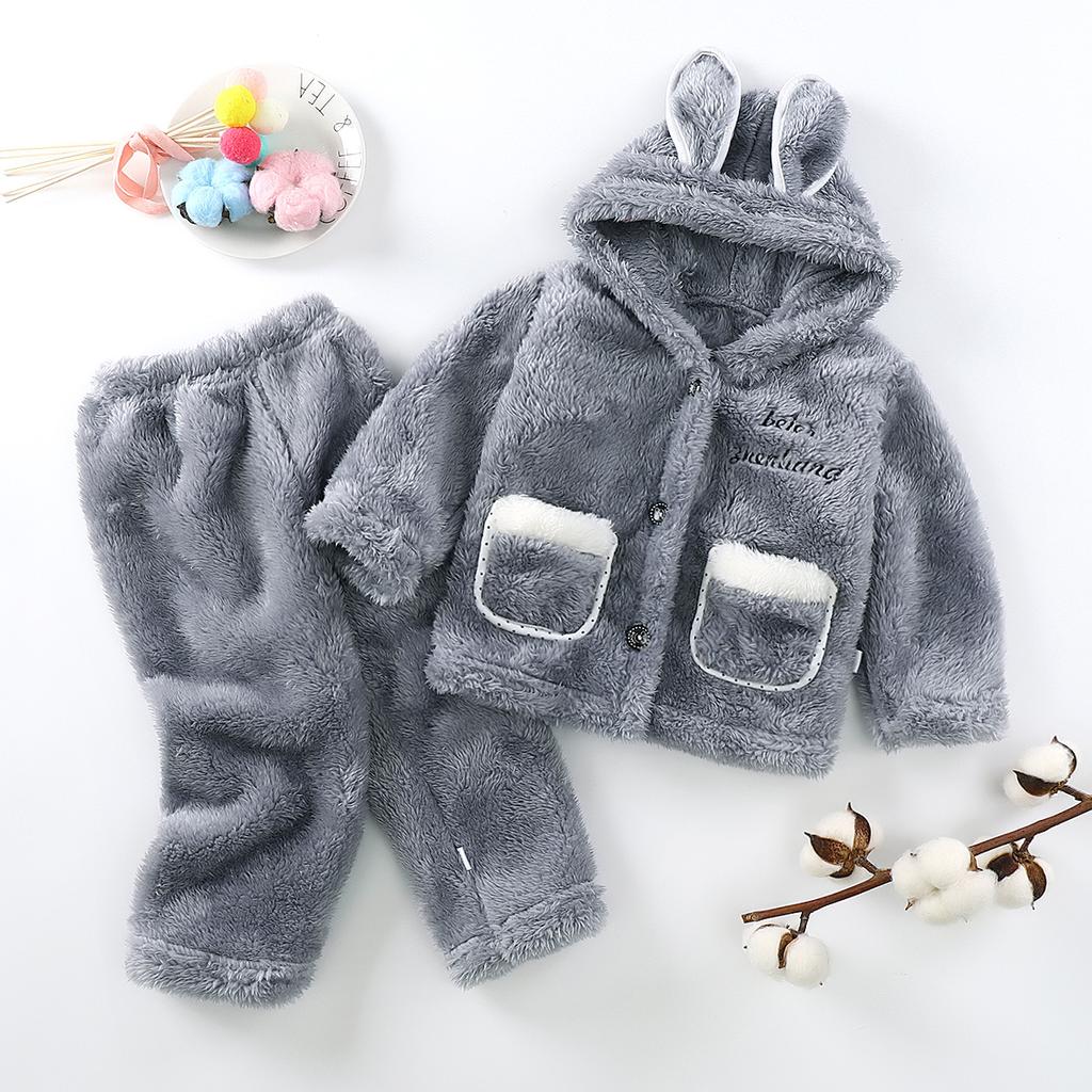 Autumn and Winter New Infant and Toddler Boys and Girls Anti Dirty Plush Fleece with Ears Cute Winter Set