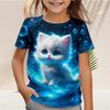 Детская мультяшная футболка с принтом котенка, разноцветная, с круглым вырезом, для девочек, модная, мягкая, удобная футболка