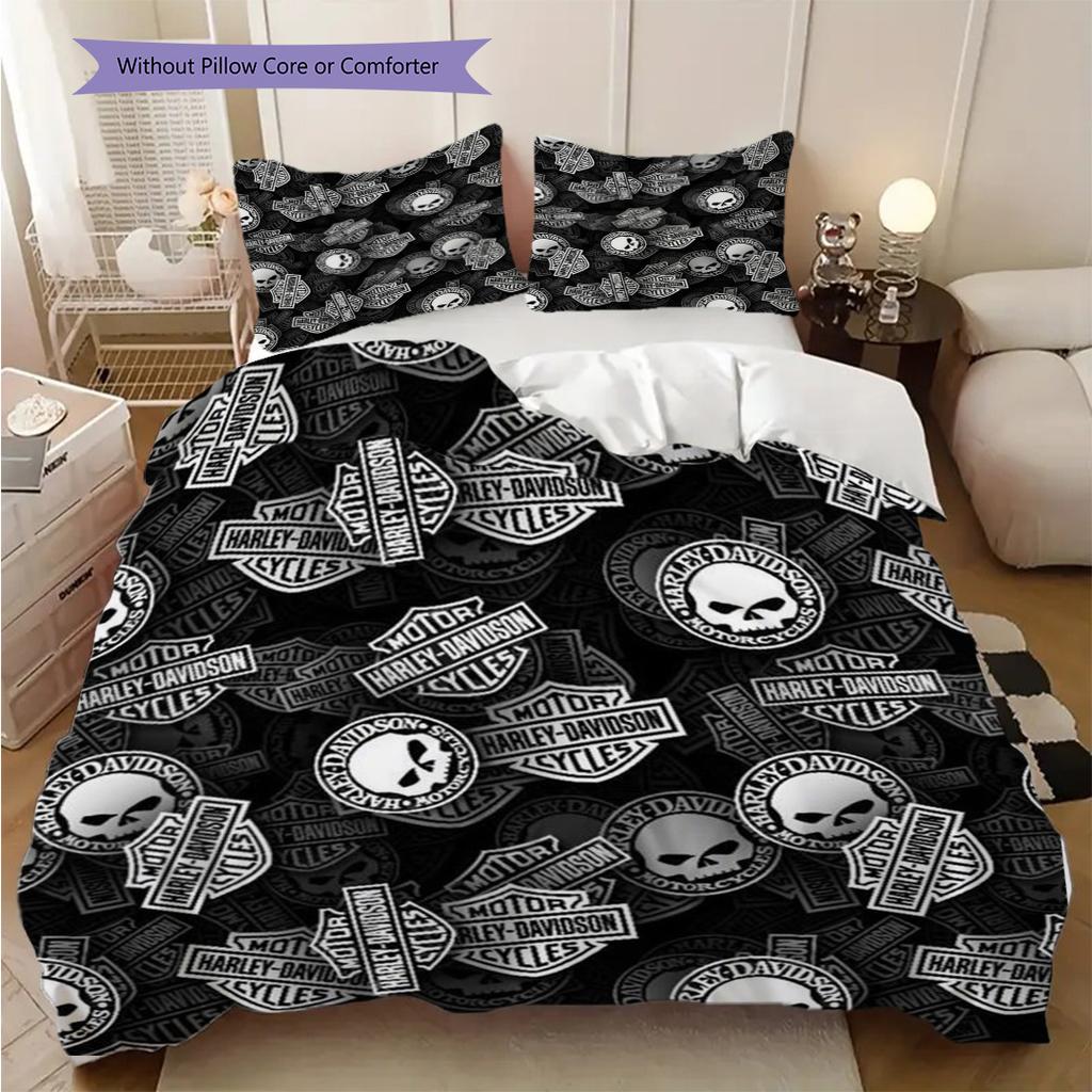 Vintage HarleyDavidson American Flag Bedding(1 * duvet cover + 2 * pillowcase, without core) Bedding set Christmas birthday gift Soft and comfortable