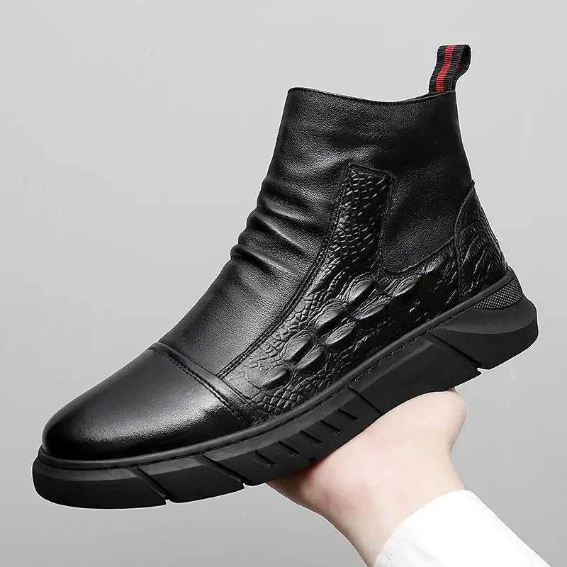 With Zip Platform Man Shoes Leather Waterproof Y2k Hot Selling Designer Comfortable Classic Size 44 Sale Fashion Boots for Men