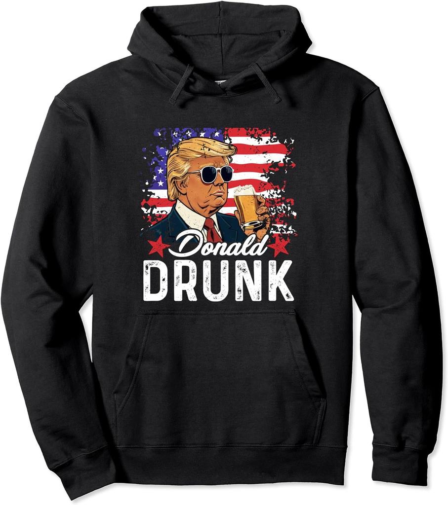 Drink Beer 4th Of July Donald Drunk Trump Flag Unisex Hooded Sweatshirt