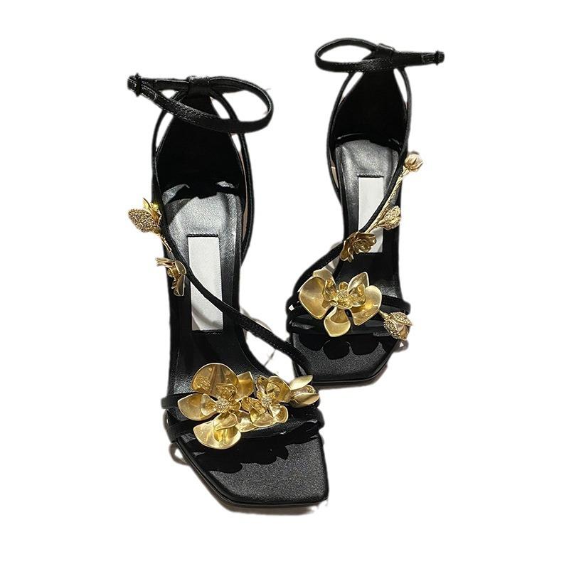 Цветы рождаются шаг за шагом! Туфли-лодочки на высоком каблуке цвета розового золота с квадратным носком, женские туфли-стилеты в стиле знаменитостей для банкета, сандалии с одной пряжкой