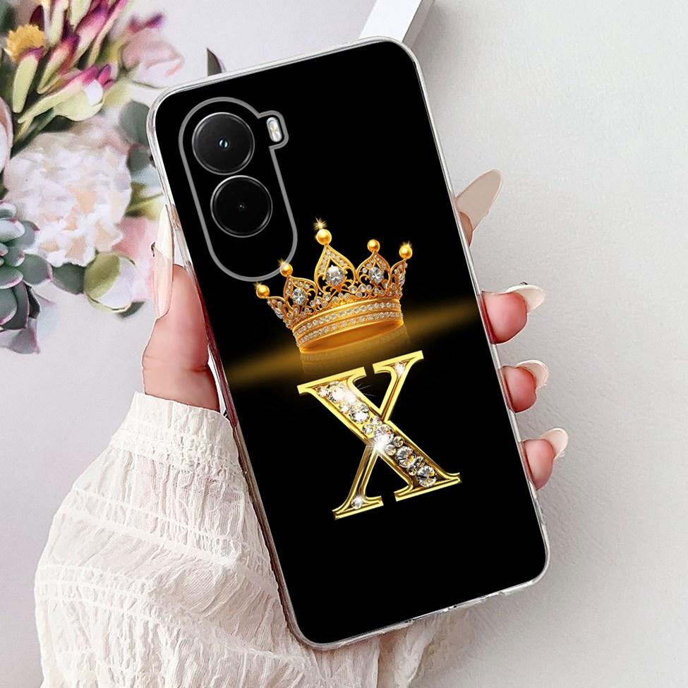 For Xiaomi Poco M7 4G Case Cover Transparent Aesthetic A-Z Letters Fashion Flowers Crown Soft Bumper Casing
