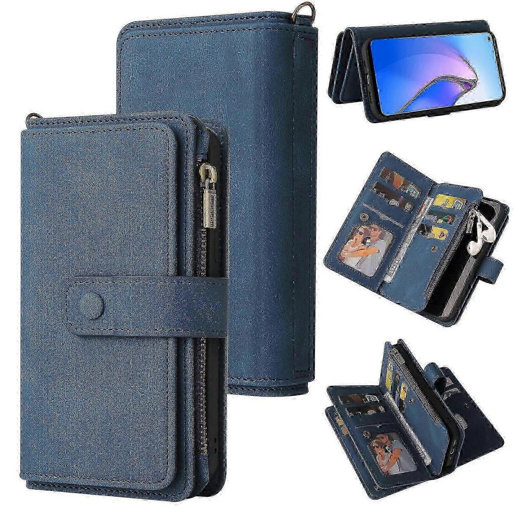 Compatible With OPPO Reno 8 5G PU Leather Magnetic Closure Fifteen Card Slots Zipper Poket Phone Case