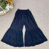 Johnature Summer Ankle-length Boot Cut Pants Mori Vintage Cotton Elastic Waist Solid Color Loose Lace Women Pants