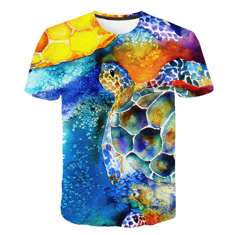 Summer Fashion Women's Tortoise Funny 3D Print Sea Turtle Graphic Tee Casual Short Sleeve T-Shirt