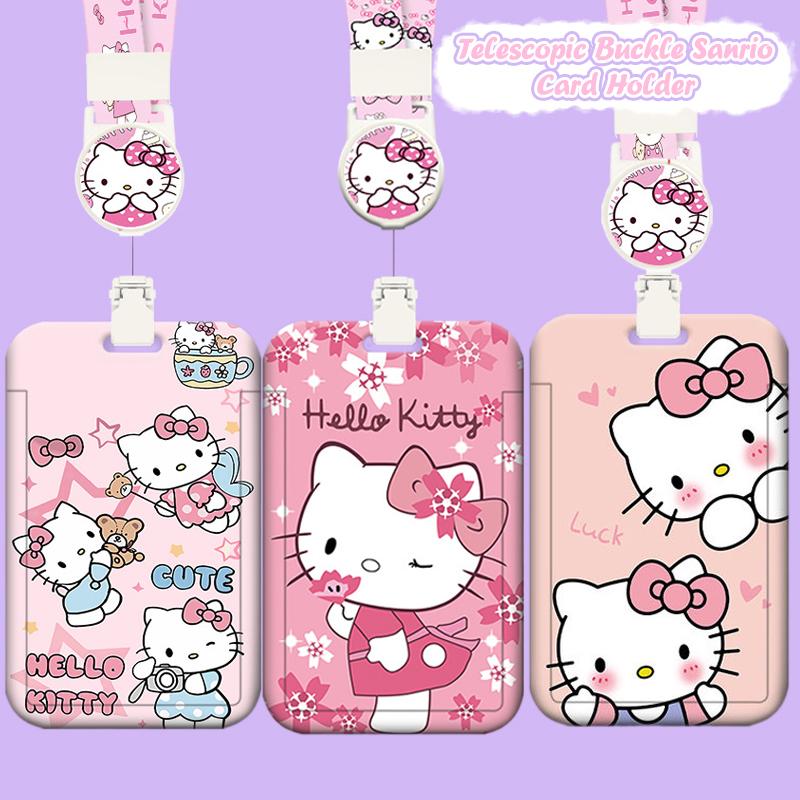 Милый Держатель Фотокарточек Hello Kitty Sanrio Кошка Kt Телескопическая Пряжка Легко Вытягиваемая Карманчики для Карт Подвеска Чехол для Карты Питания Карты на Автобус