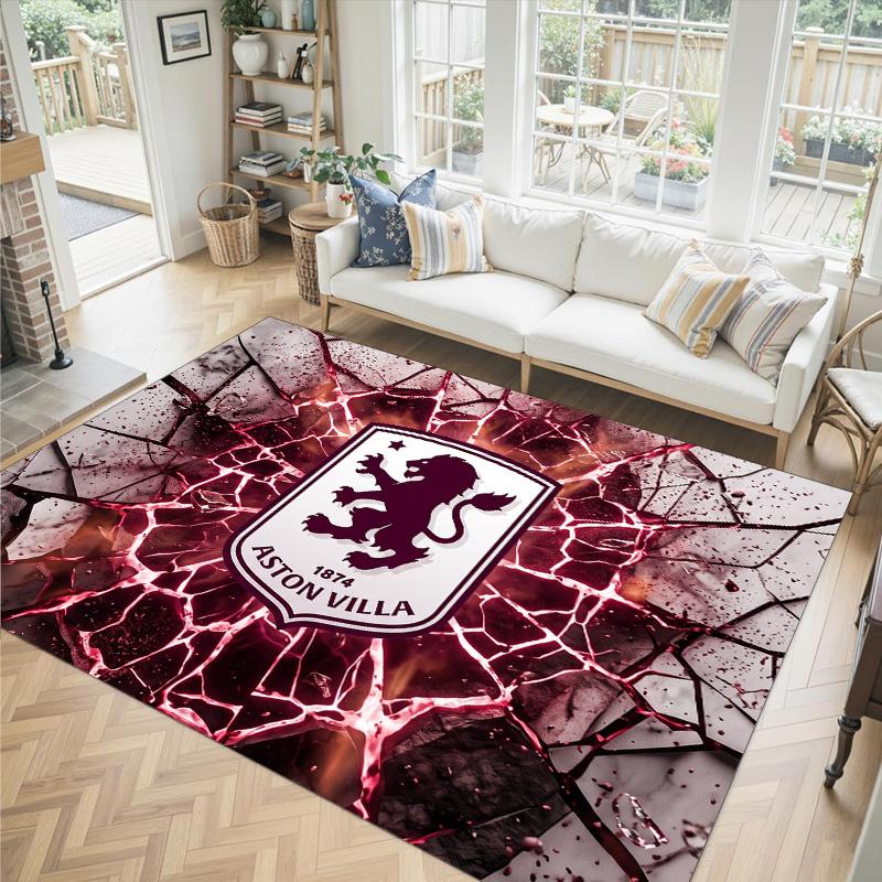 Aston Villa Football Design Crystal Velvet Carpet Cozy Non?Slip Printed Rug For Bedroom Living Room Entrance