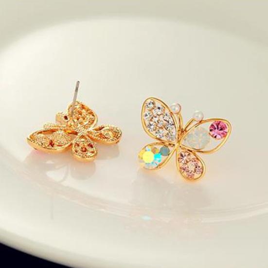 Женские шикарные милые серьги-гвоздики со стразами и полыми бабочками, ювелирные изделия