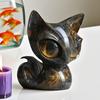 1/2Pcs Enigmatic Cat Sculpture Big Eyes Gaze Black Cat Statue Resin Figurine Home Office Desktop Decoration Ornament